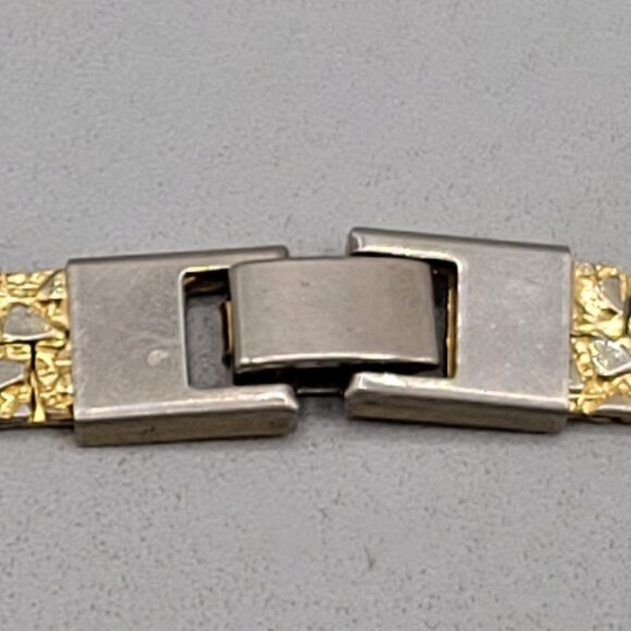 Flat Nugget Gold Tone Necklace and Bracelet Set Textured Links - Picture 6 of 7